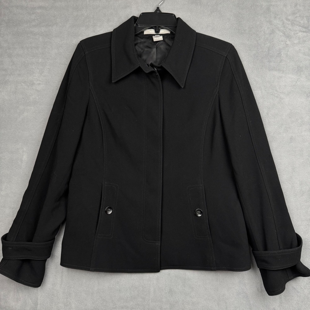 Ellen‎ Tracy Womens Black Triacetate Blend Structured Jacket Blazer Size 10